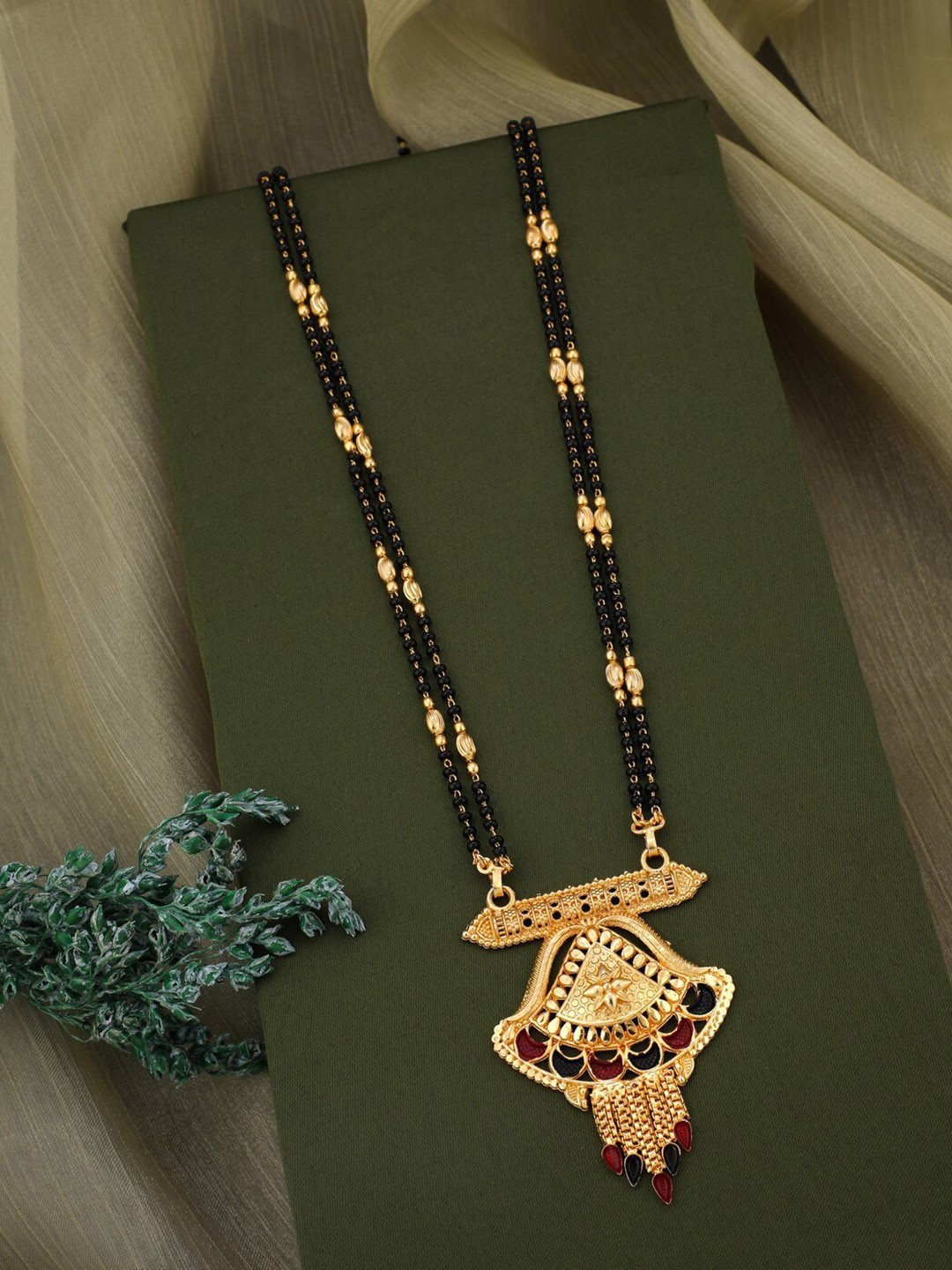 

Vita Bella Gold-Plated Stone-Studded & Beaded Mangalsutra