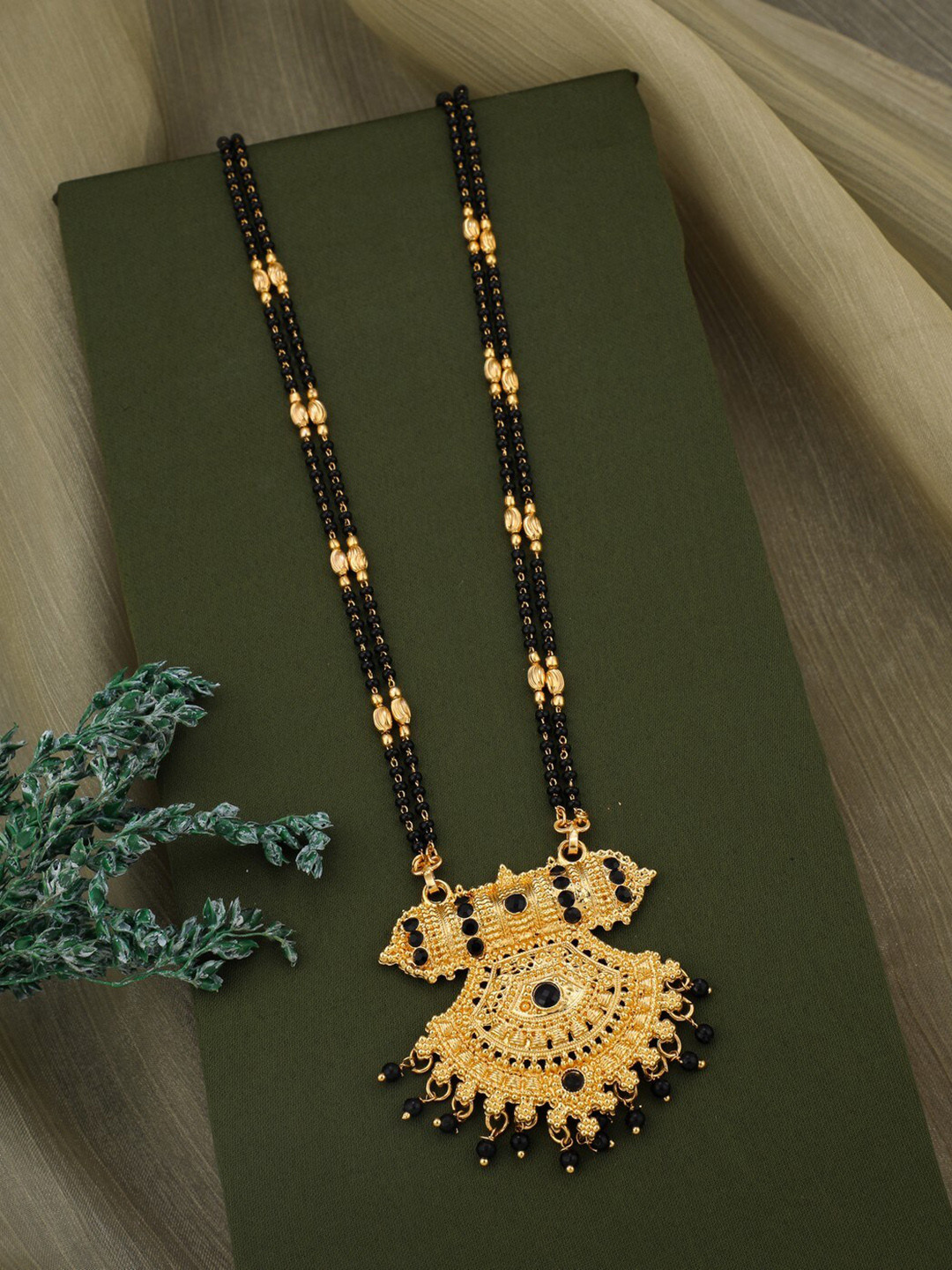 

Vita Bella Gold-Plated Stone-Studded & Beaded Mangalsutra