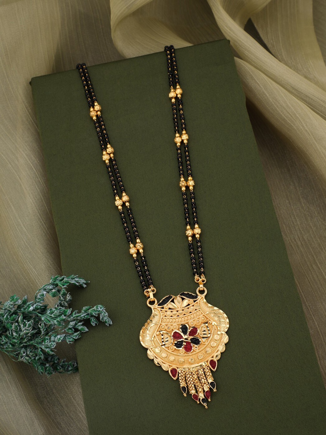 

Vita Bella Gold-Plated Stone-Studded & Beaded Mangalsutra