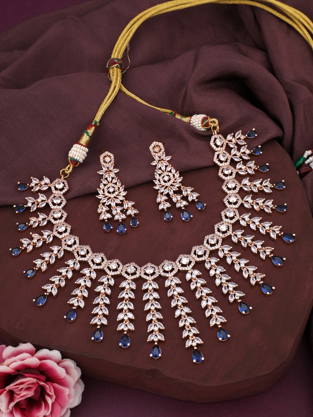 

Vita Bella Rose Gold-Plated AD Diamond-Studded Necklace and Earrings