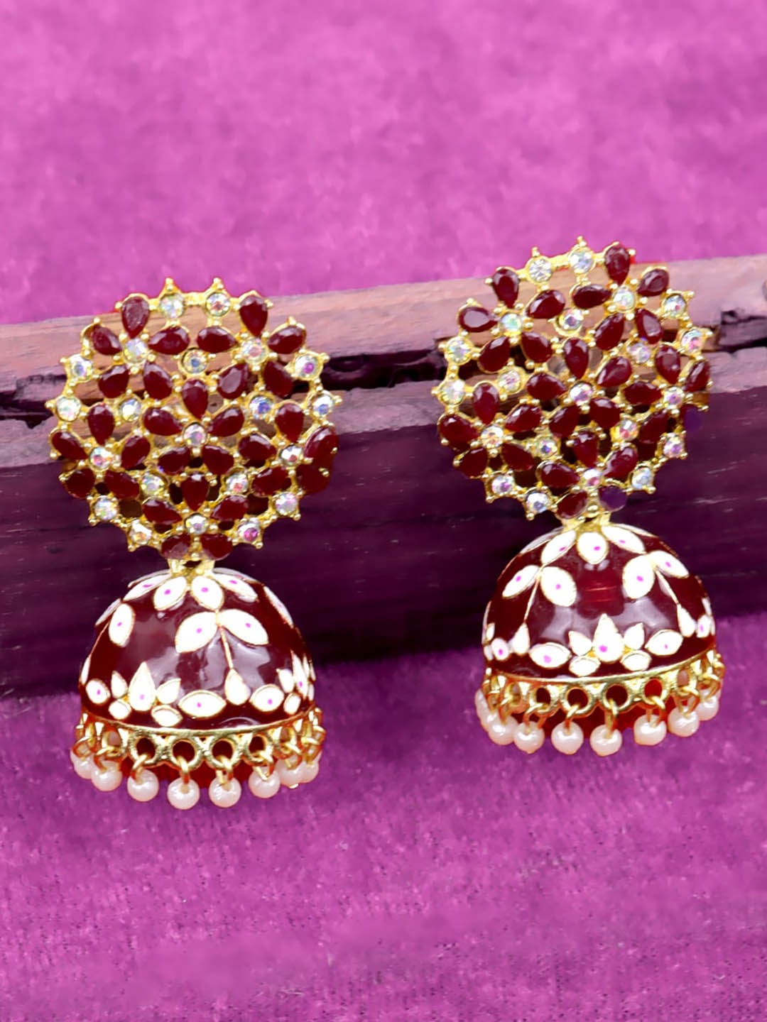 

VAGHBHATT Gold-Plated Stone Studded Dome Shaped Jhumkas