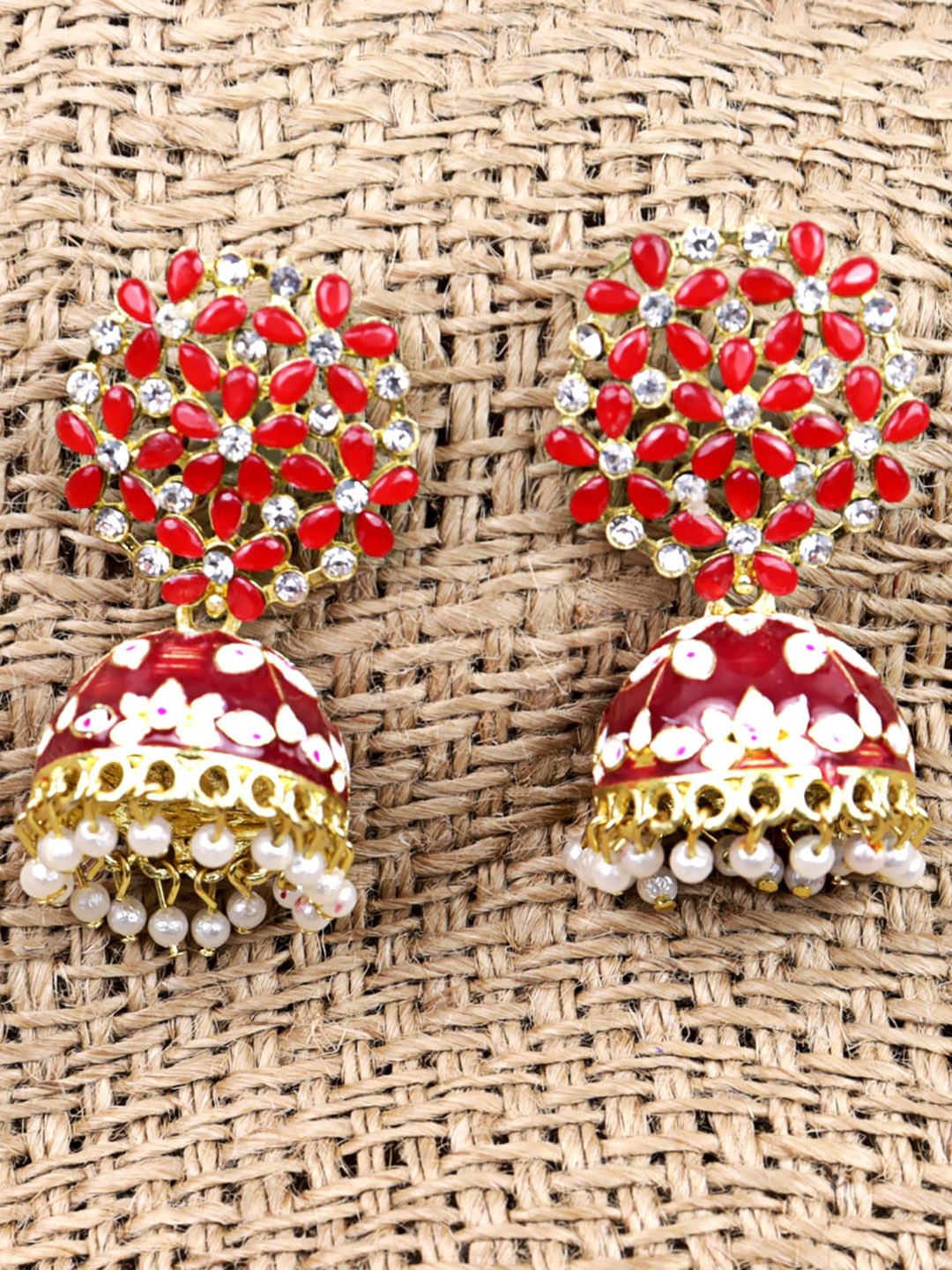 

VAGHBHATT Dome Shaped Artificial Stones Jhumkas Earrings, Gold