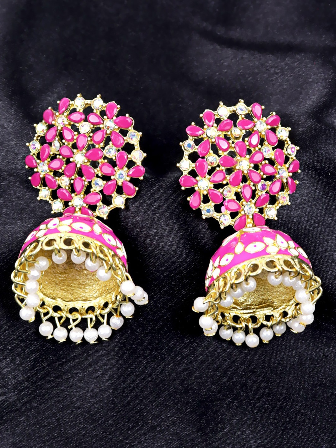 

VAGHBHATT Dome Shaped Artificial Stones Jhumkas Earrings, Gold