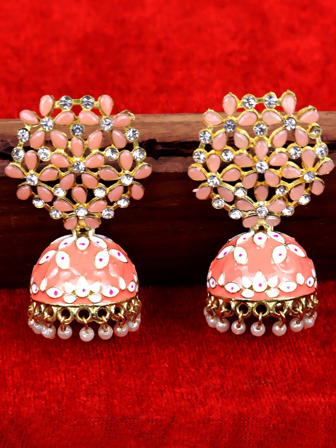 

VAGHBHATT Dome Shaped Artificial Stones Jhumkas Earrings, Gold