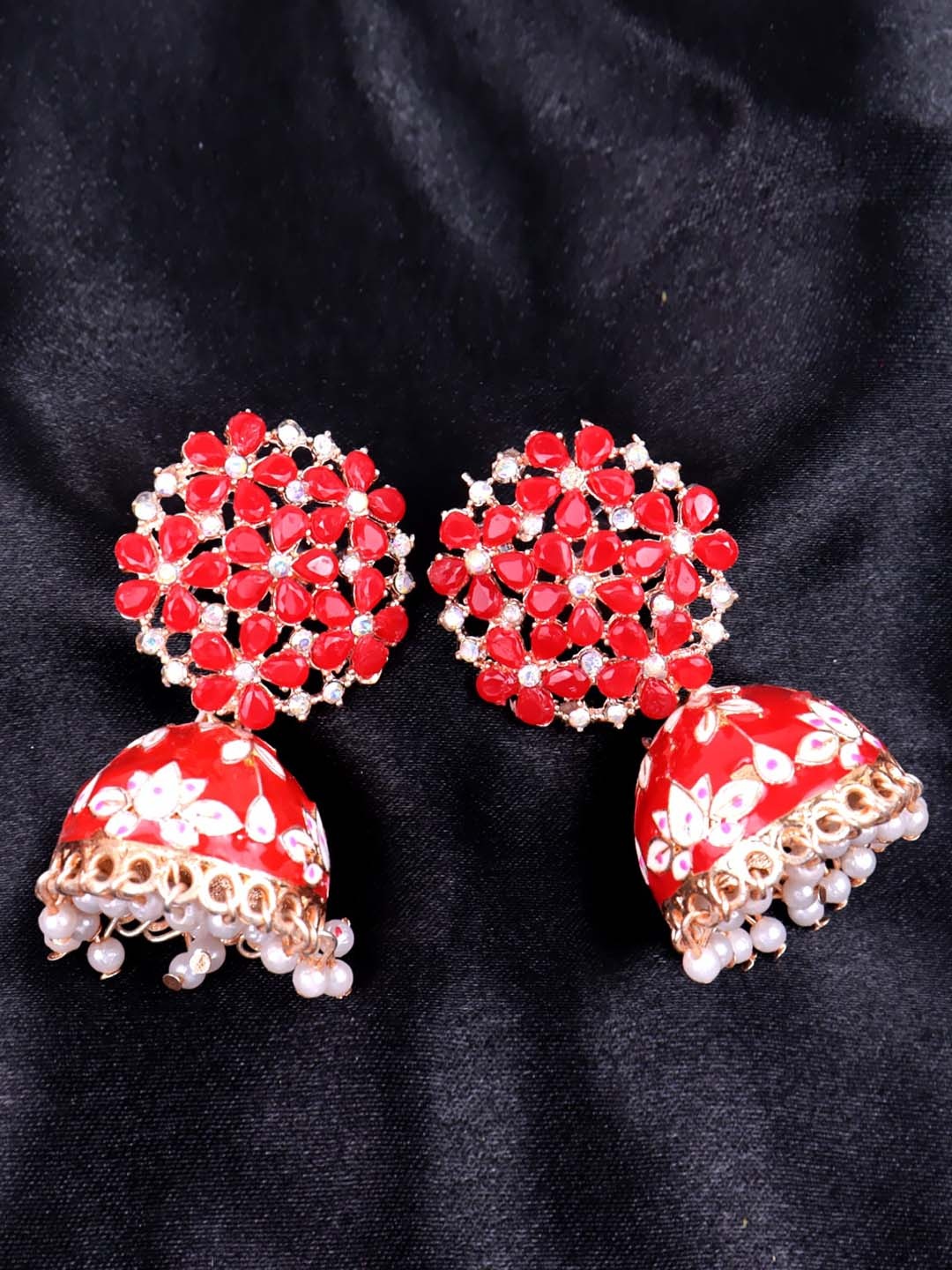 

VAGHBHATT Dome Shaped Artificial Stones Jhumkas Earrings, Gold