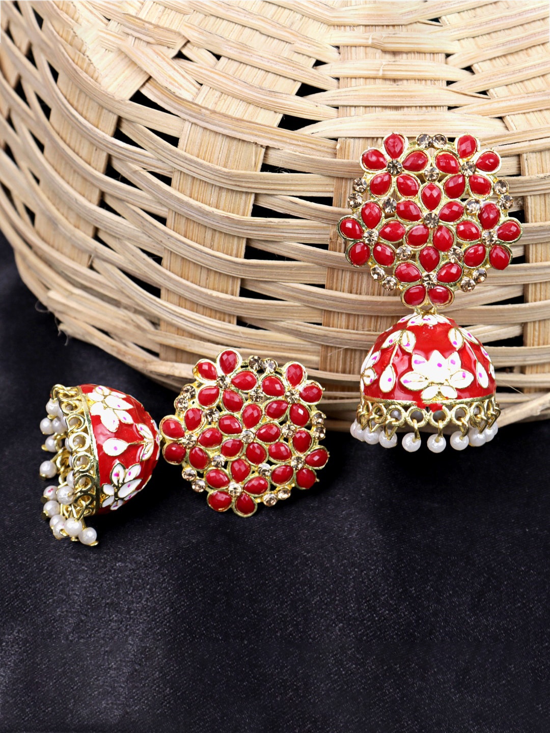 

VAGHBHATT Dome Shaped Artificial Stones Jhumkas Earrings, Gold