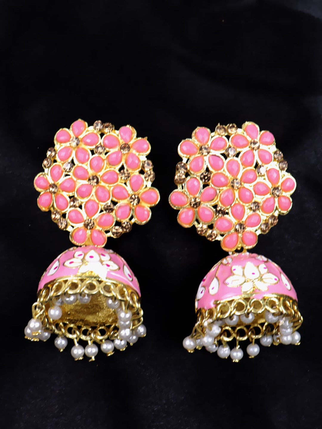 

VAGHBHATT Dome Shaped Artificial Stones Jhumkas Earrings, Gold