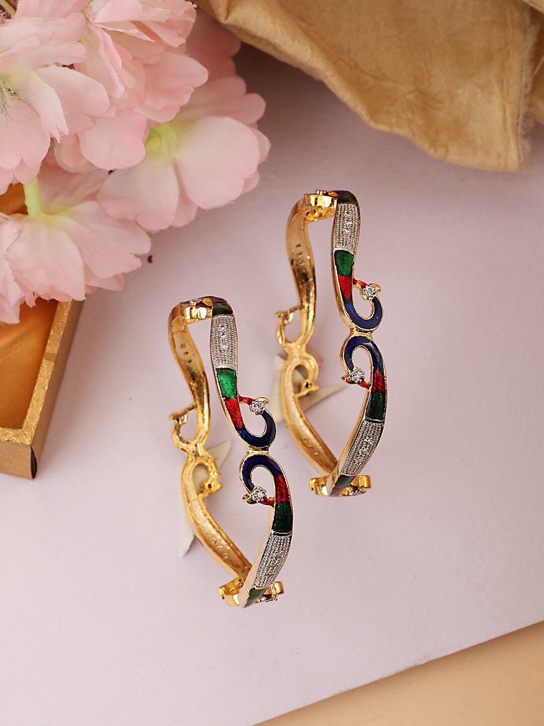 

ANIKAS CREATION Set Of 2 Gold-Plated Stone-Studded Bangles