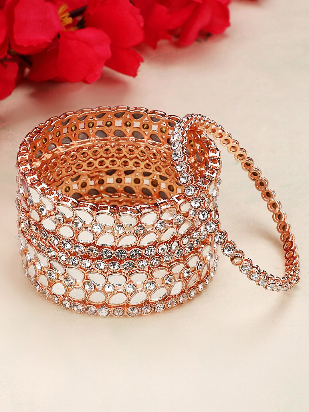 

ANIKAS CREATION Set Of 6 Gold-Plated Mirror Studded Bangles, White