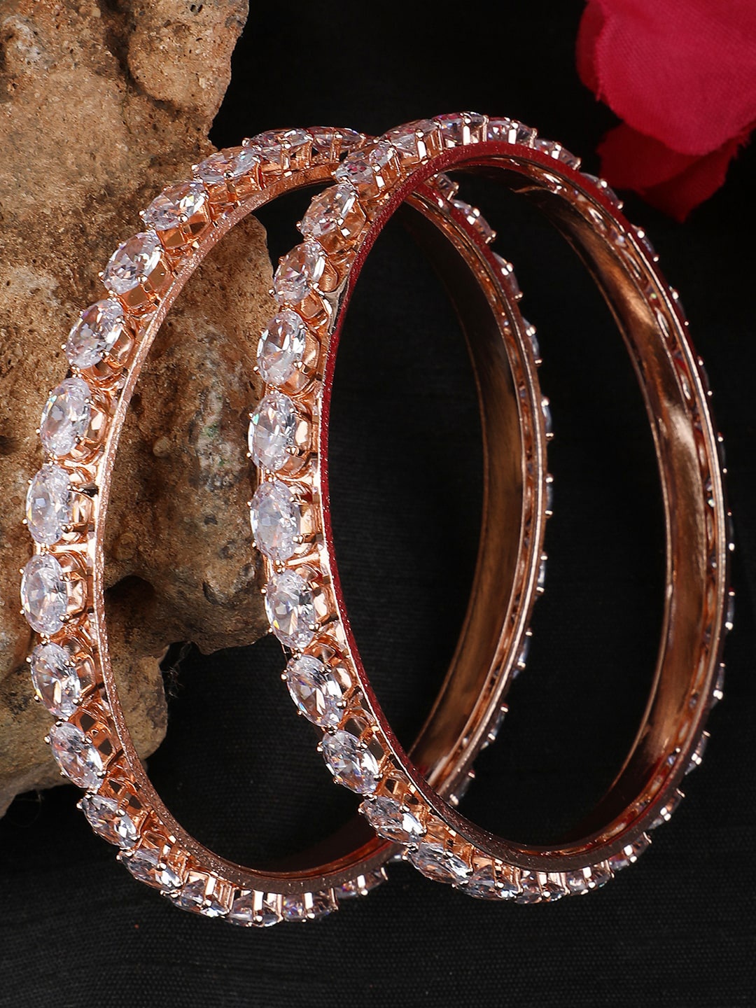 

ANIKAS CREATION Set Of 2 Gold-Plated Rose AD-Studded Bangles, Rose gold