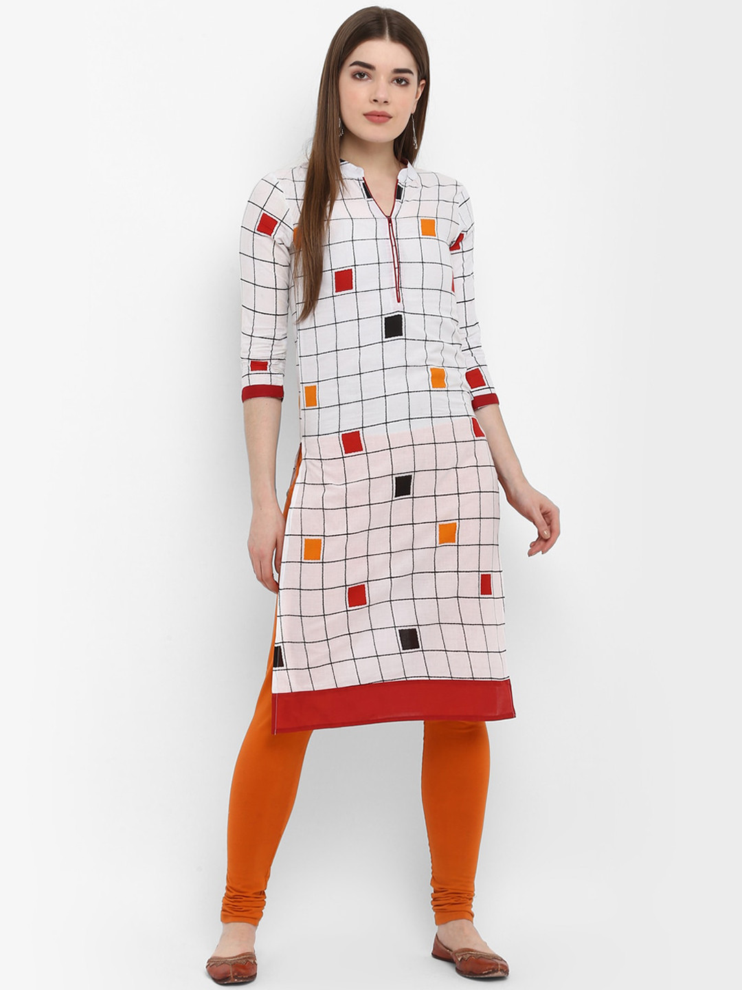 

Aprique FAB Checked Mandarin Collar Cotton Kurta, White