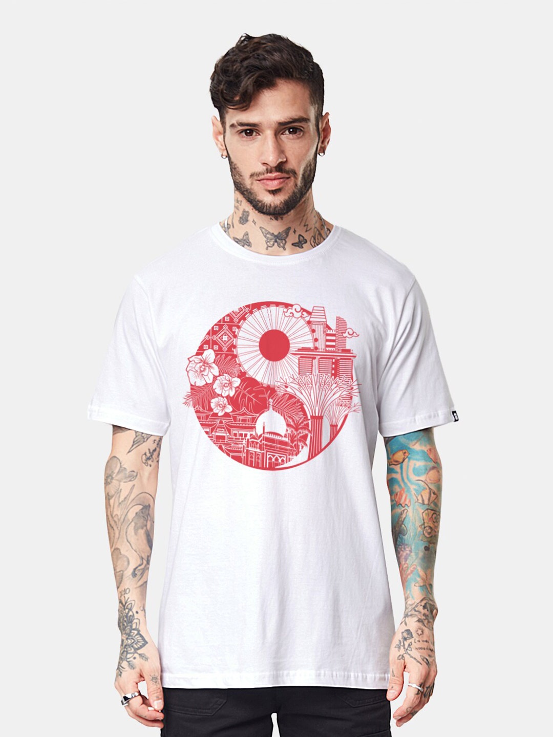 

The Souled Store White Yin Yang Printed Pure Cotton T-shirt