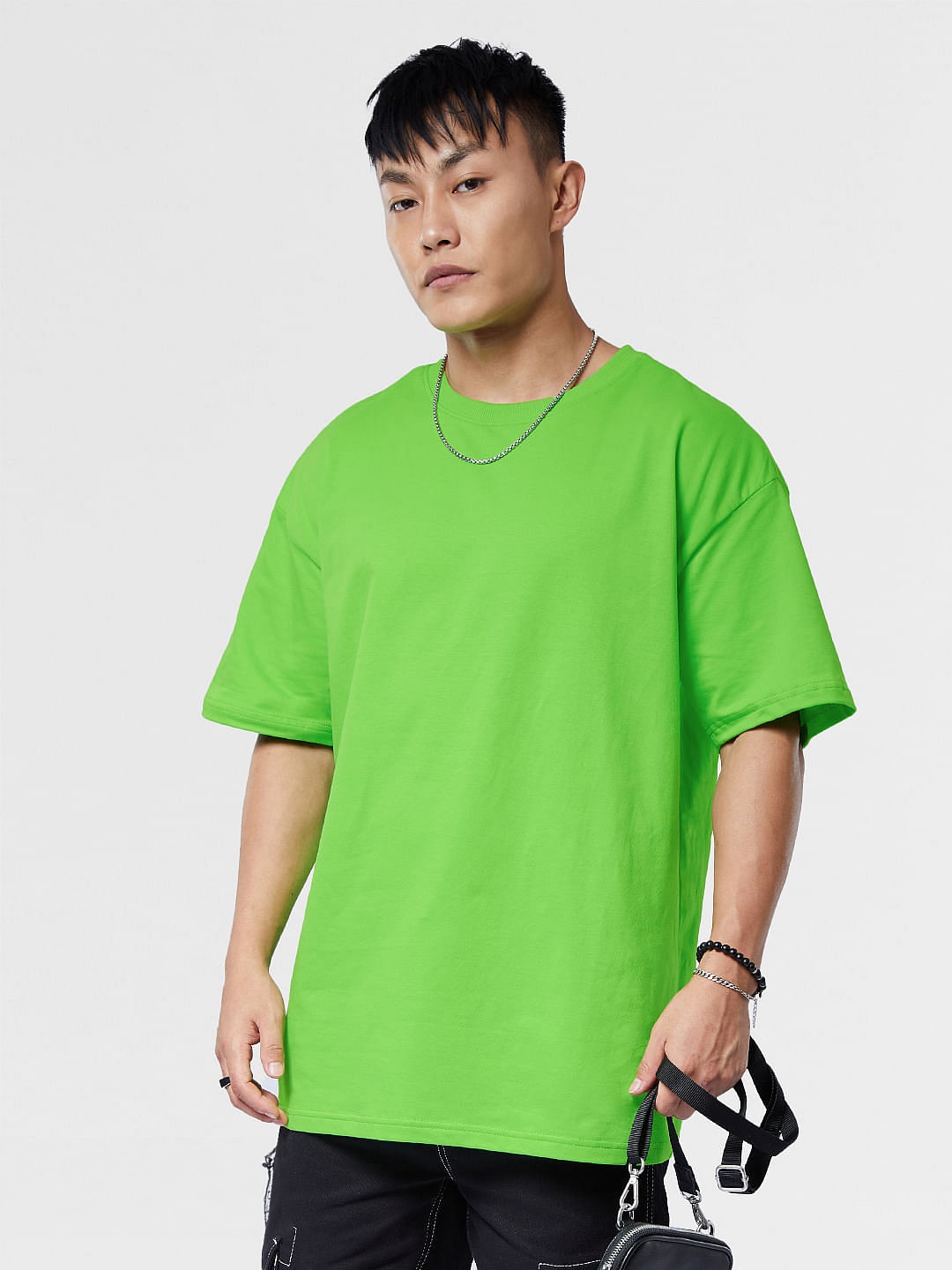 

The Souled Store Green Round Neck Pure Cotton Oversized T-shirt, Lime green