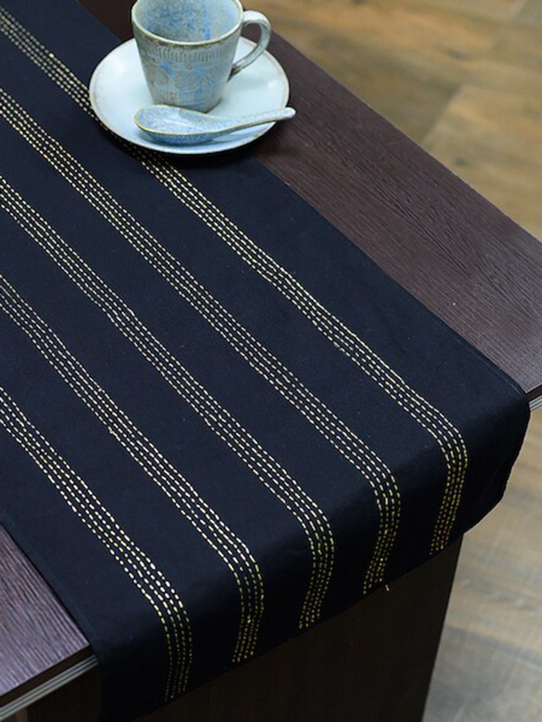 

ArtEastri Black Embroidered Pure Cotton Runner