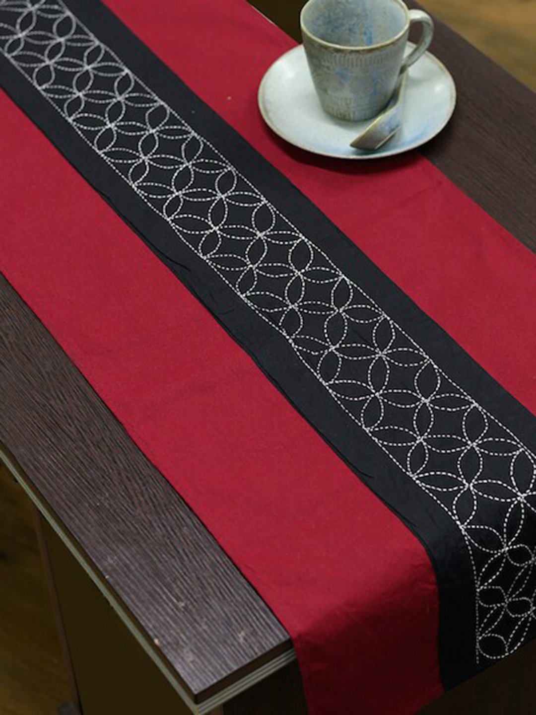 

ArtEastri Maroon & Black Embroidered Pure Cotton Runner