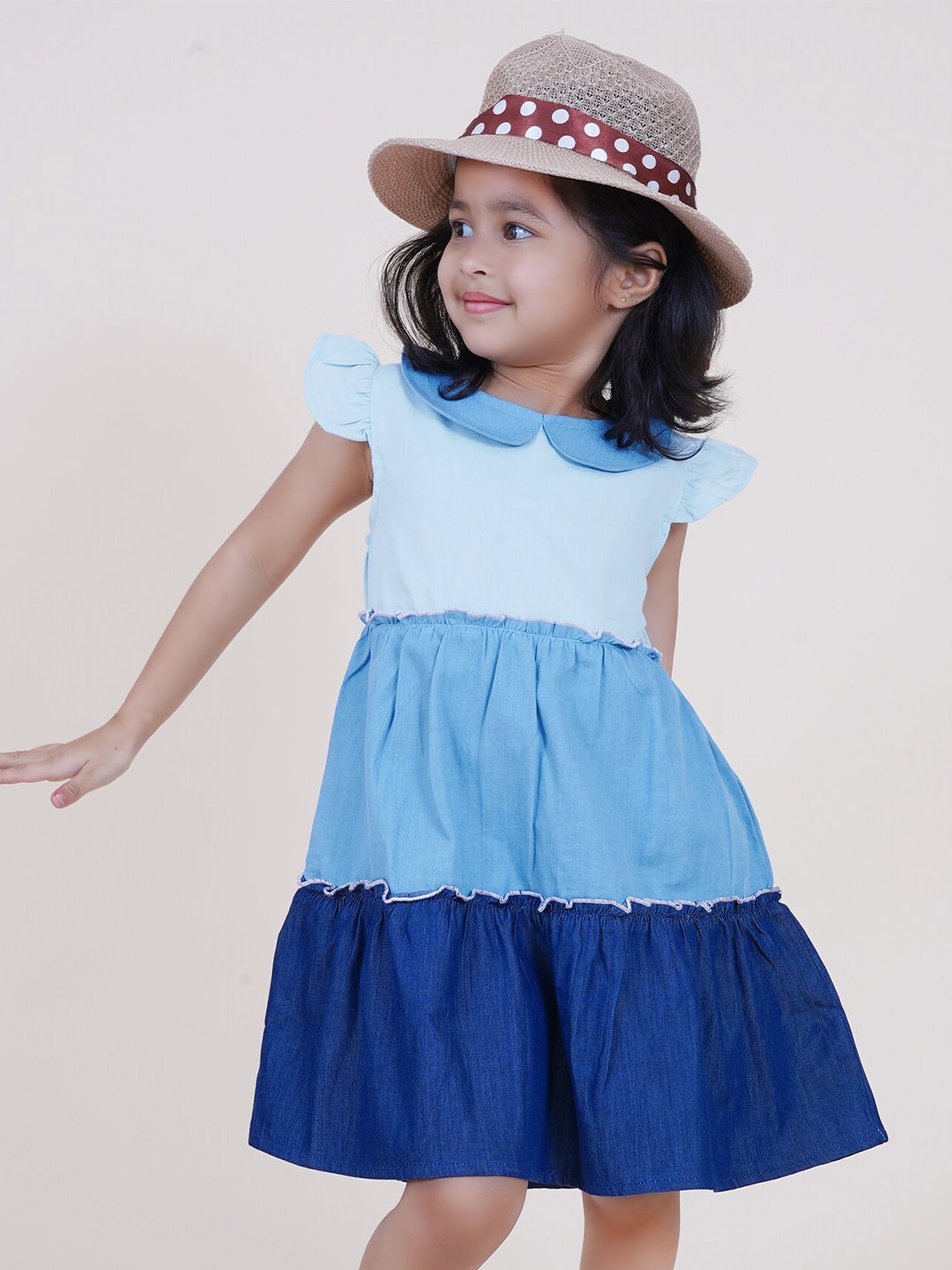 

Little Carrot Girls Peter Pan Collar Fit & Flare Dress, Blue