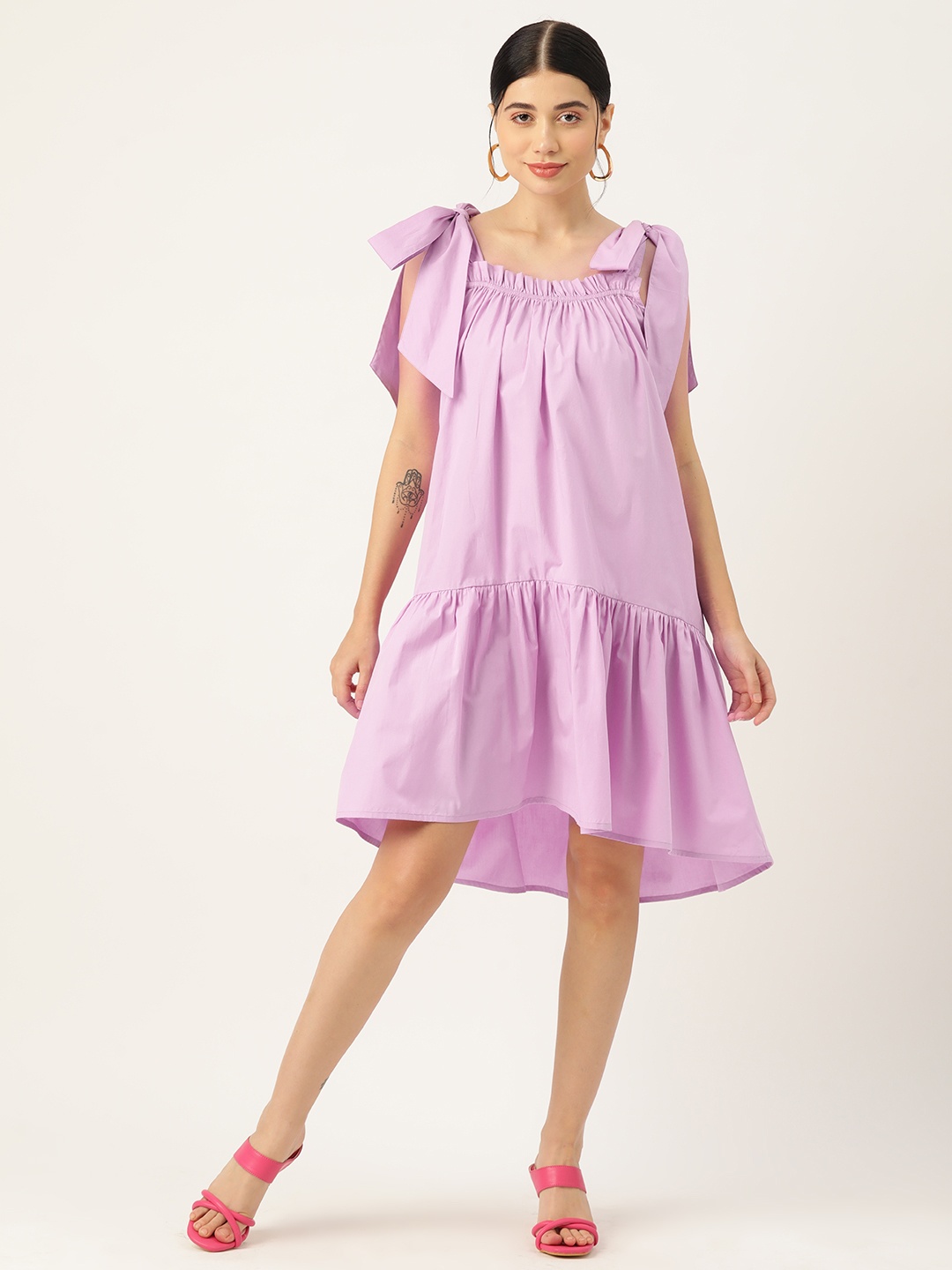 

Rue Collection Solid Cotton A-line Dress, Pink