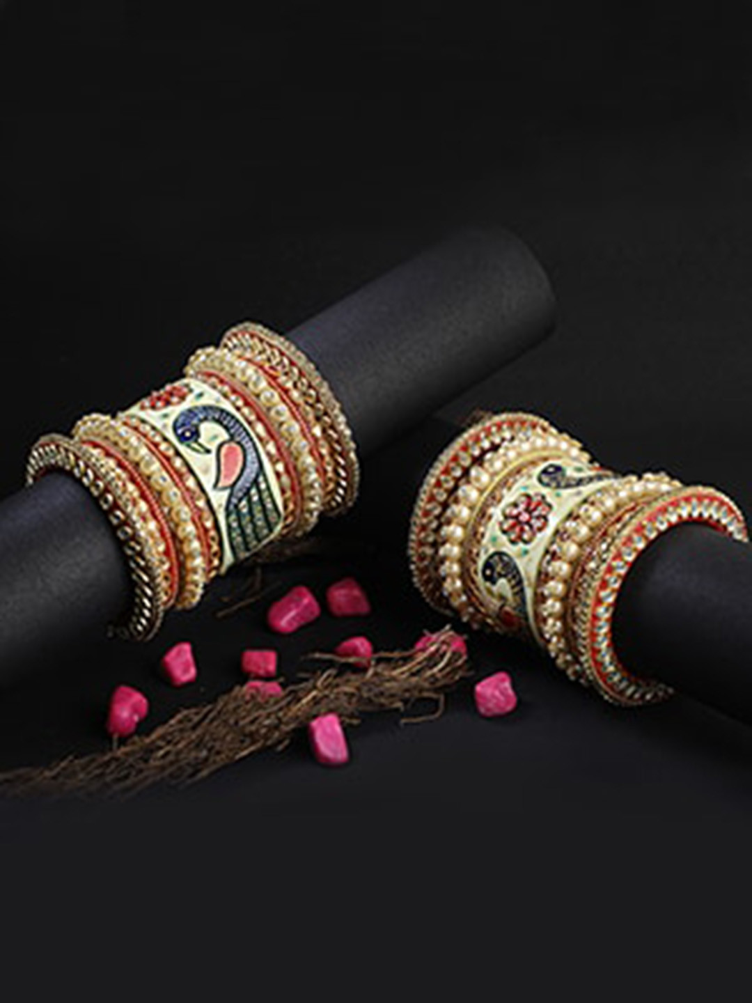 

Adwitiya Collection Set Of 28 Gold-Plated Stone-Studded Bangle, Multi