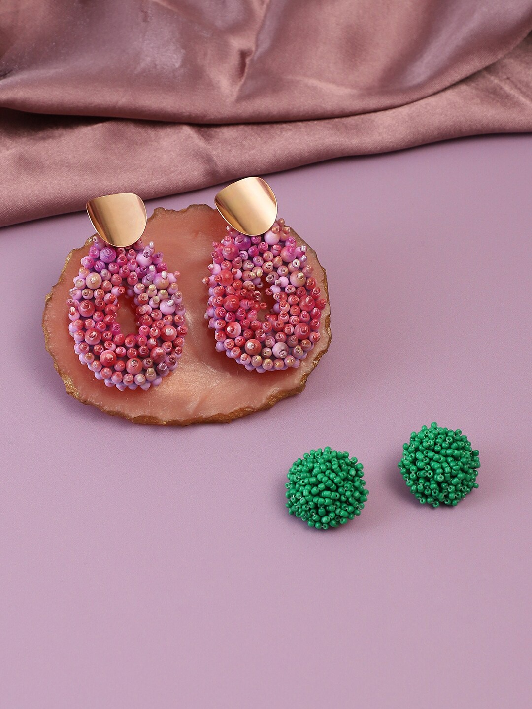 

SOHI Set Of 2 Gold-Plated Contemporary Studs & Drop Earrings
