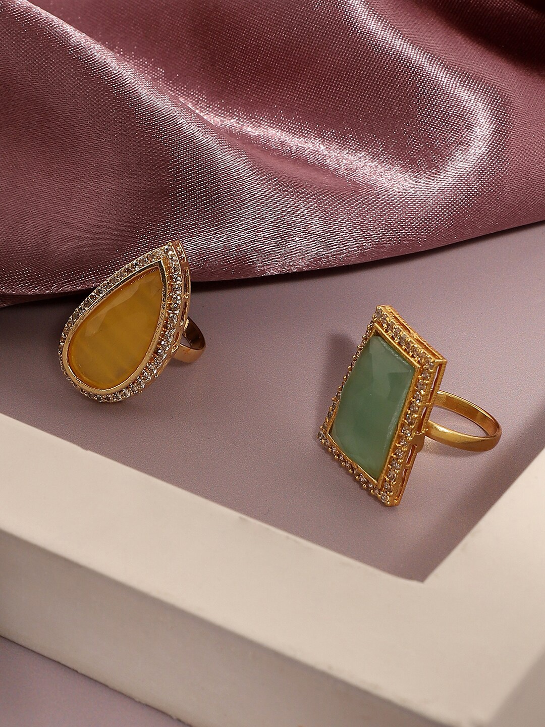 

SOHI Set Of 2 Gold-Plated Stone-Studded Adjustable Finger Rings