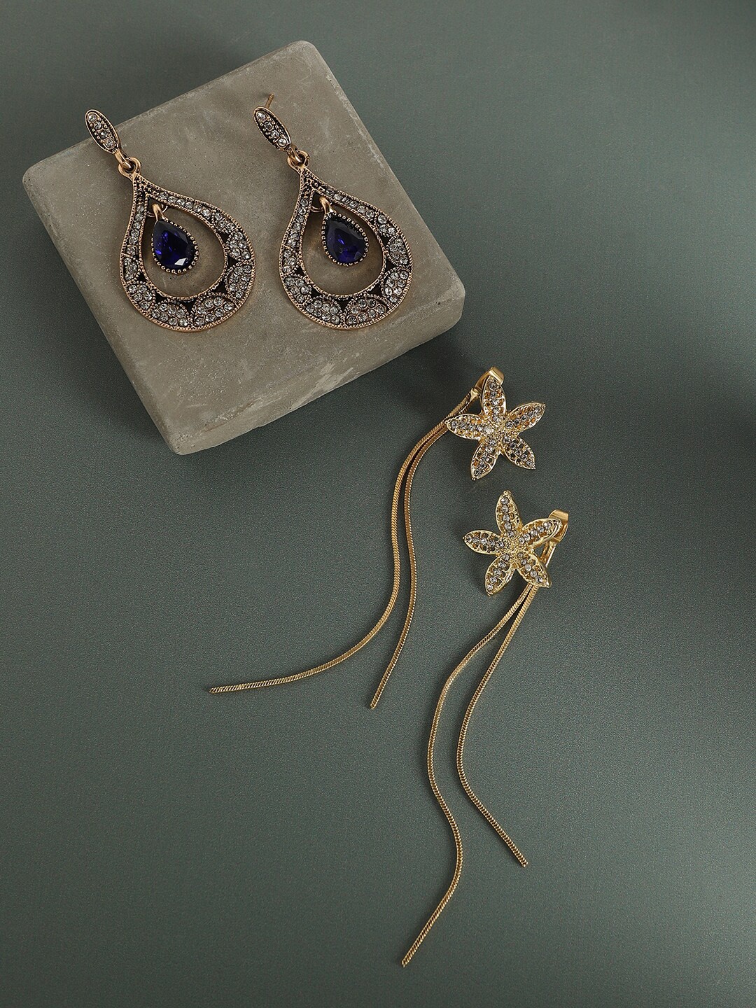 

SOHI Set Of 2 Gold-Plated Contemporary Drop Earrings