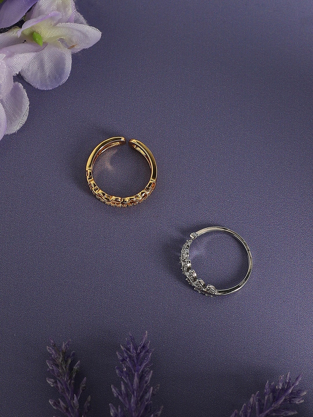

SOHI Set Of 2 Stone-Studded Adjustable Finger Rings, Gold