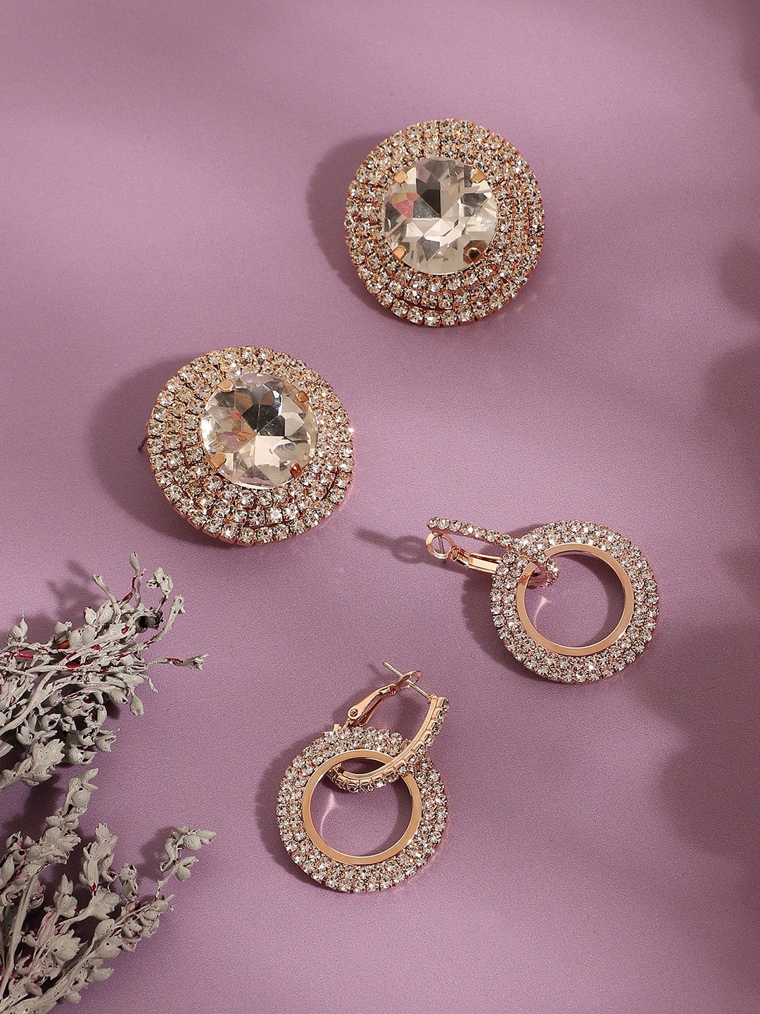 

SOHI 2Pcs Gold-Plated Contemporary Drop Earrings
