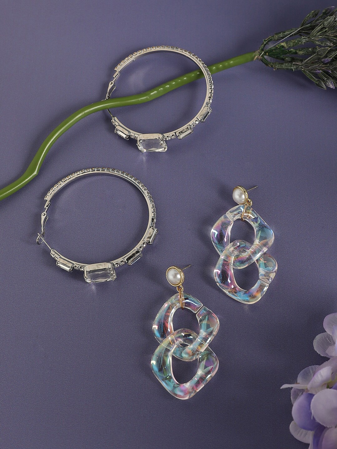 

SOHI Set of 2 Gold-Plated & Silver-Plated Contemporary Earrings