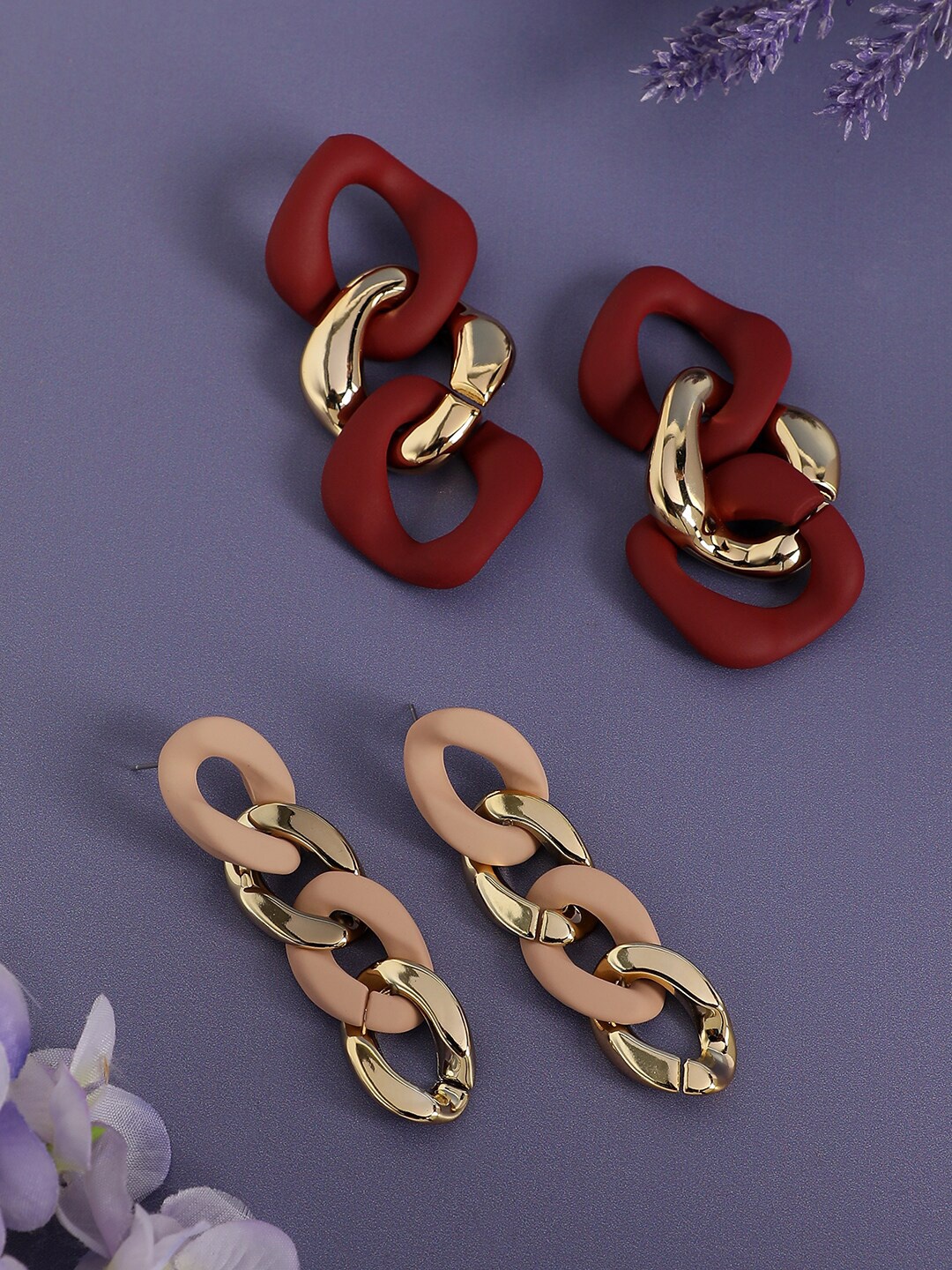 

SOHI Set Of 2 Gold-Plated Contemporary Drop Earrings