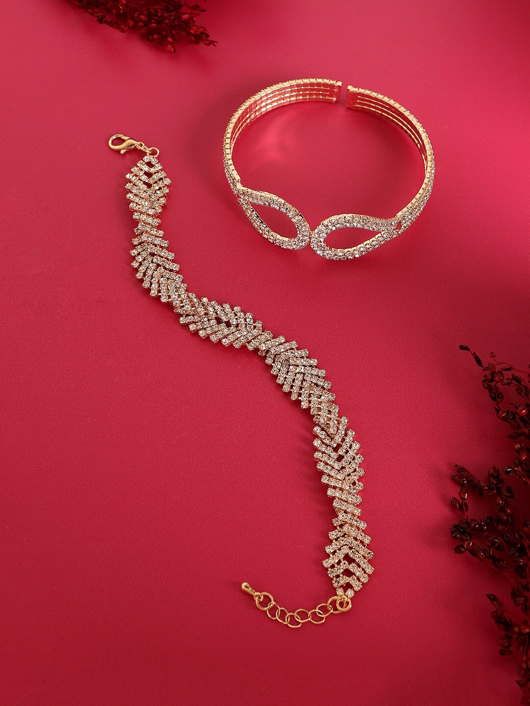 

SOHI Set Of 2 Gold-Plated Cuff Bracelets