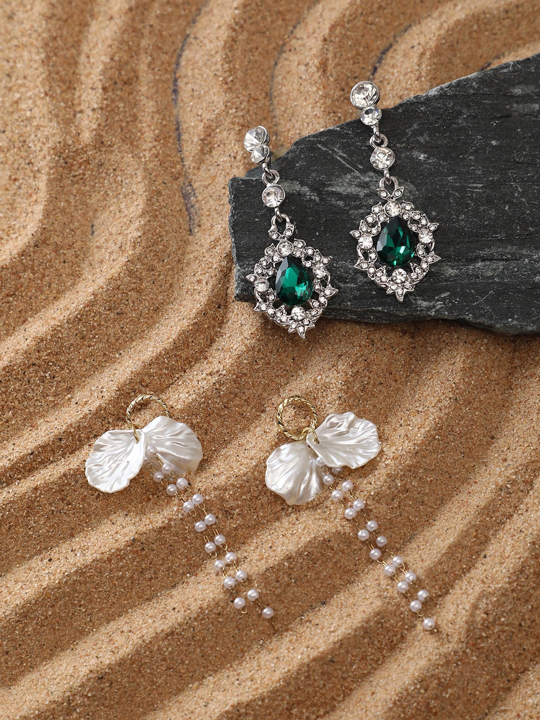 

SOHI Set Of 2 Silver-Toned Contemporary Drop Earrings