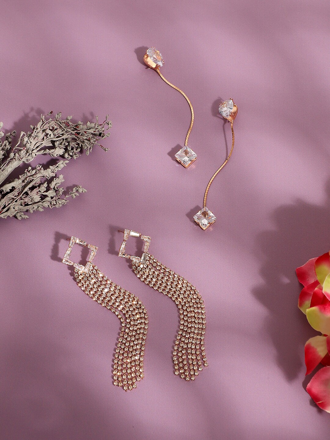

SOHI Set Of 2 Gold-Plated Contemporary Drop Earrings