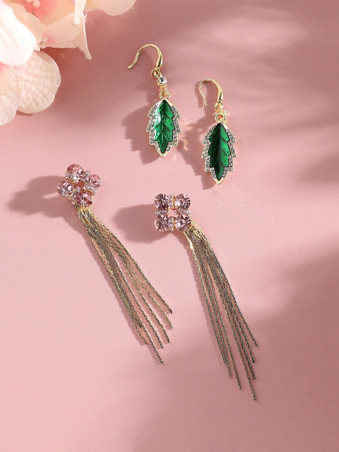 

SOHI Set Of 2 Gold-Plated Contemporary Drop & Hoop Earrings