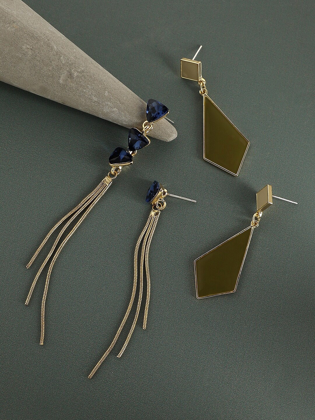 

SOHI Set Of 2 Gold-Plated Contemporary Drop Earrings