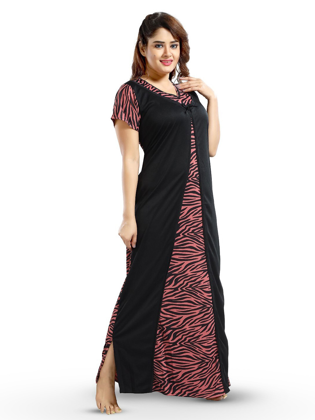 

SHOPPING STATION Abstract Printed Satin Maxi Nightdress, Black