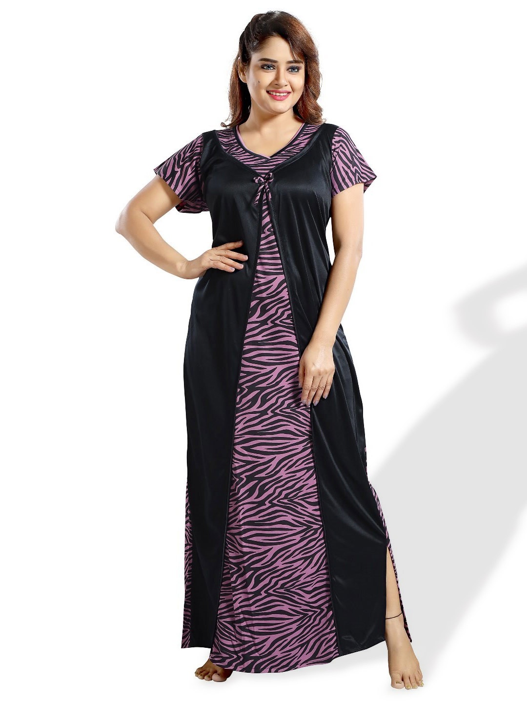 

SHOPPING STATION Abstract Printed Satin Maxi Nightdress, Black
