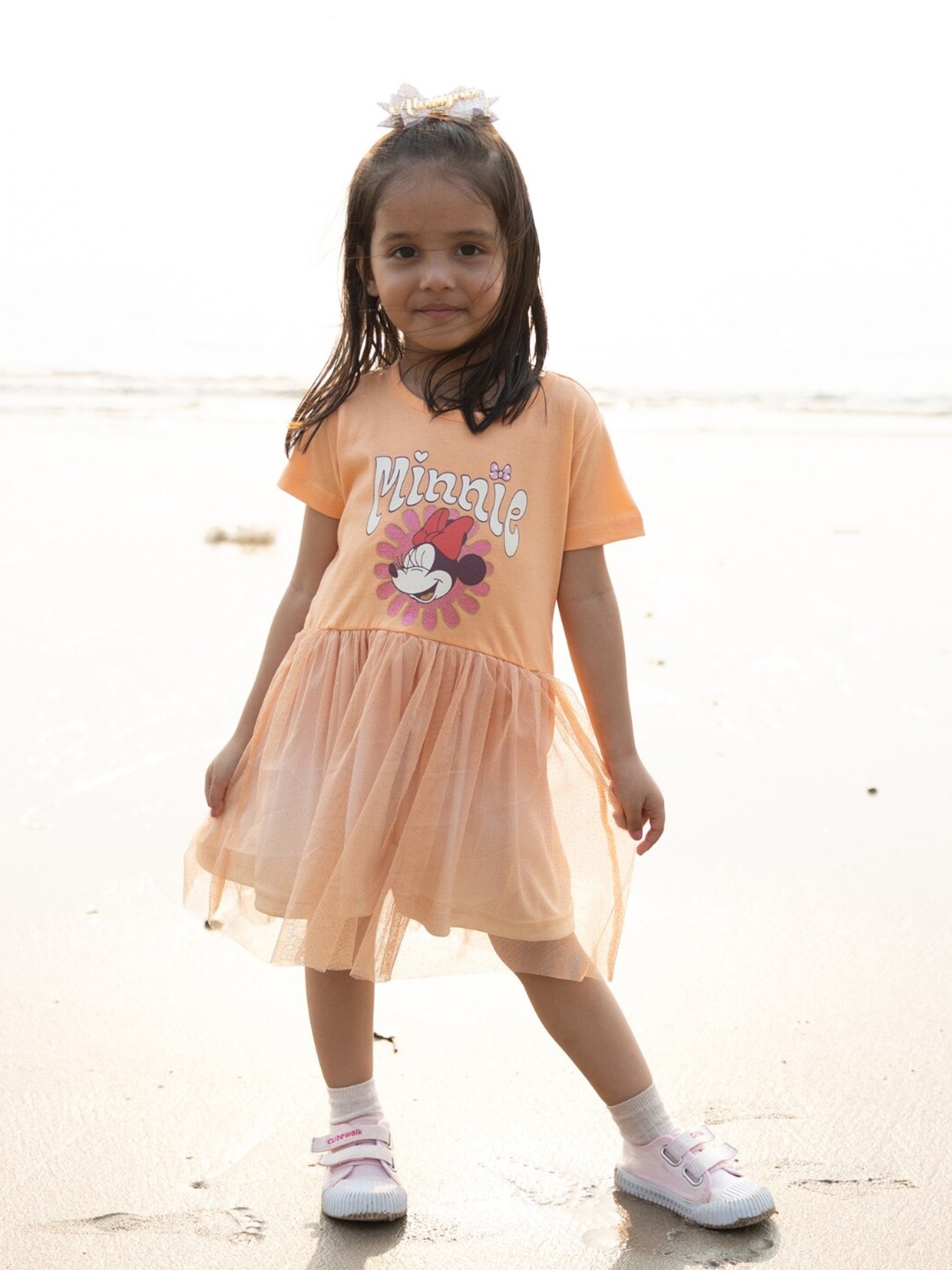 

Nap Chief Girls Minnie Mouse Printed Fit & Flare Dress, Peach