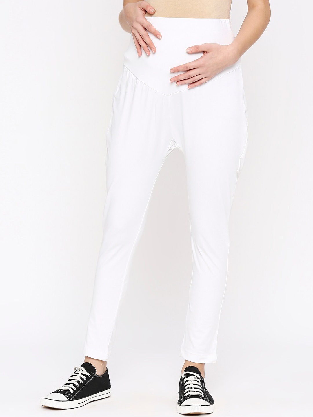 

MeeMee Women Ankle Length Cotton Maternity Leggings, White