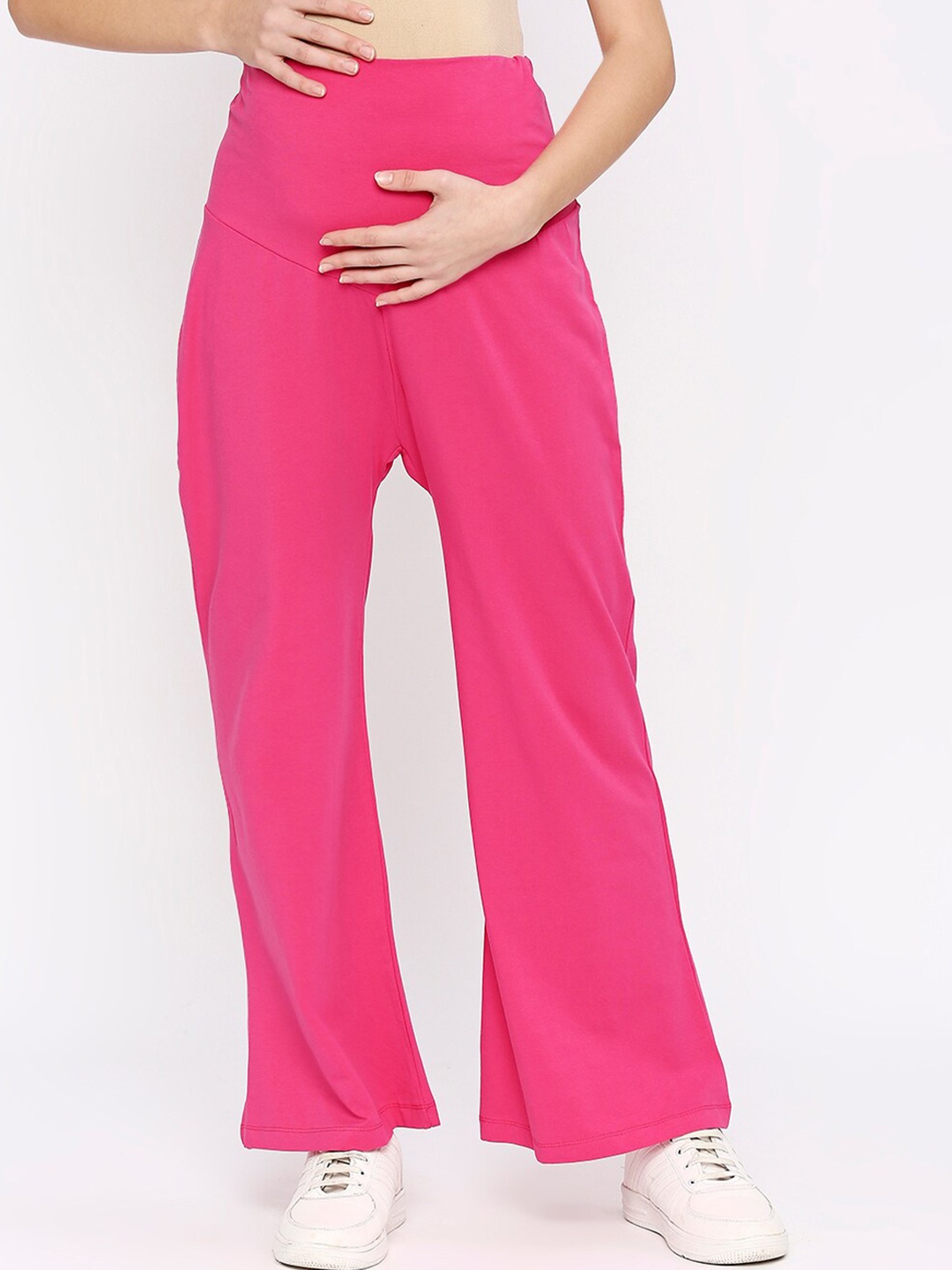 

MeeMee Women Loose Fit High-Rise Cotton Maternity Trousers, Pink