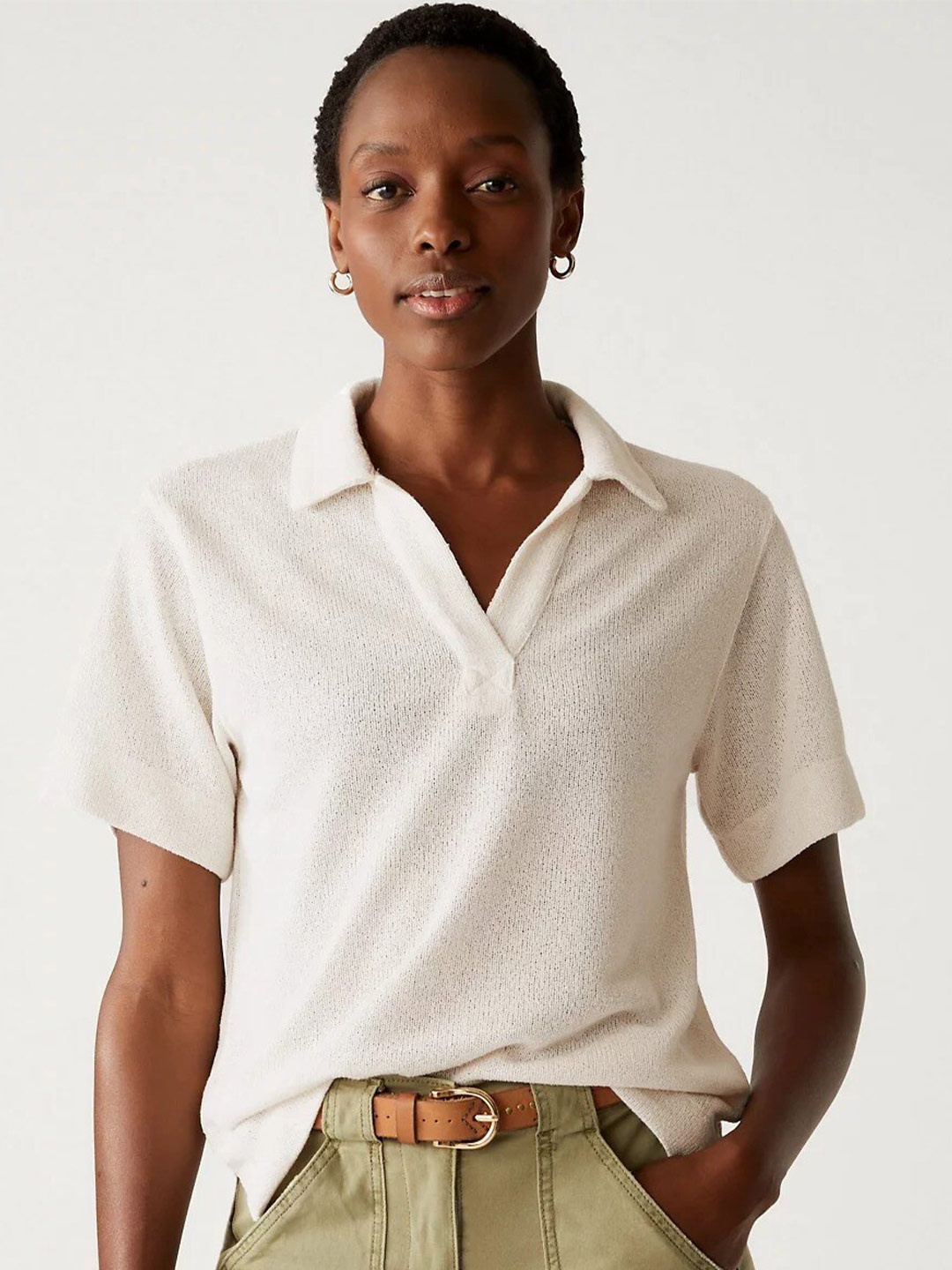 

Marks & Spencer Polo CollarT-shirt, Cream