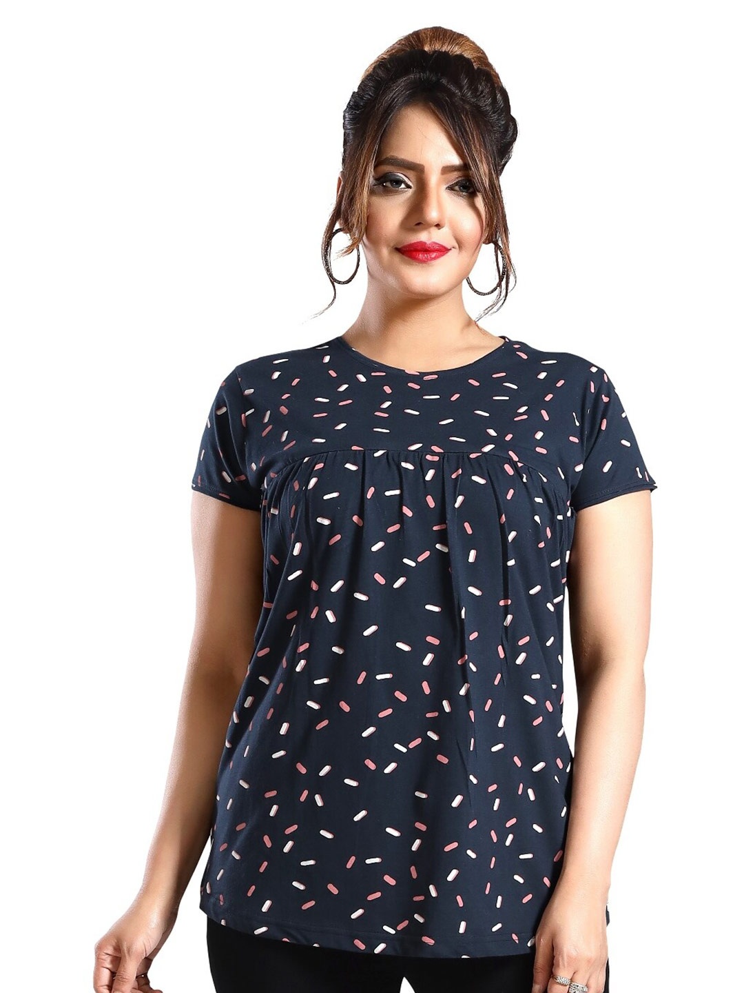 

Fabme Printed Cotton Maternity Top, Navy blue