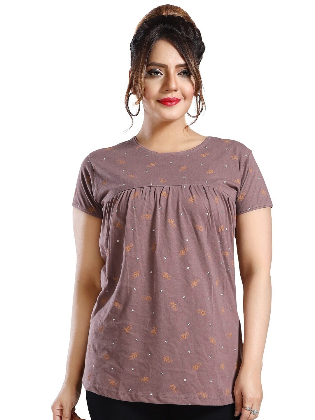 

Fabme Floral Printed Cotton Maternity Top, Mauve