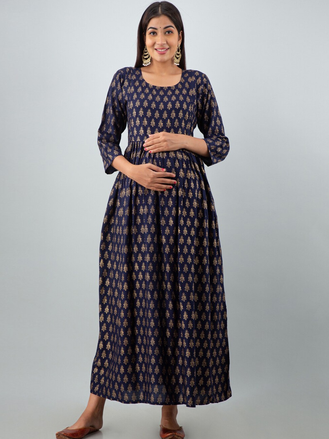 

Mialo fashion Ethnic Motifs Printed Fit and Flare Maternity Ethic Dress, Blue