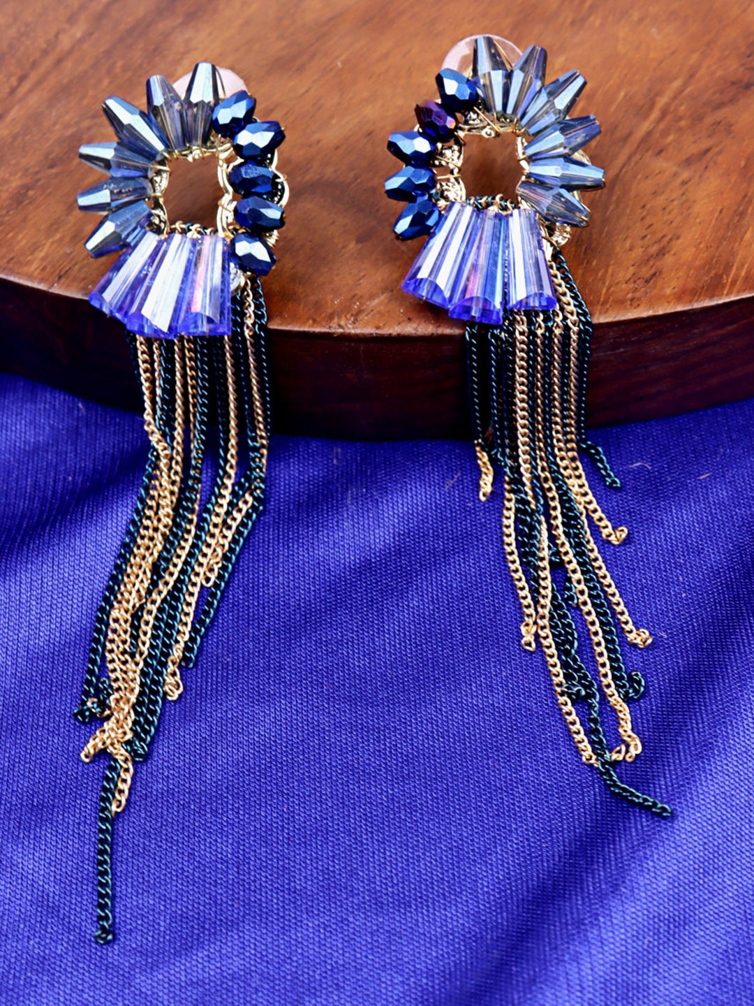 

VAGHBHATT Oval Shaped Artificial Beads Drop Earrings, Blue