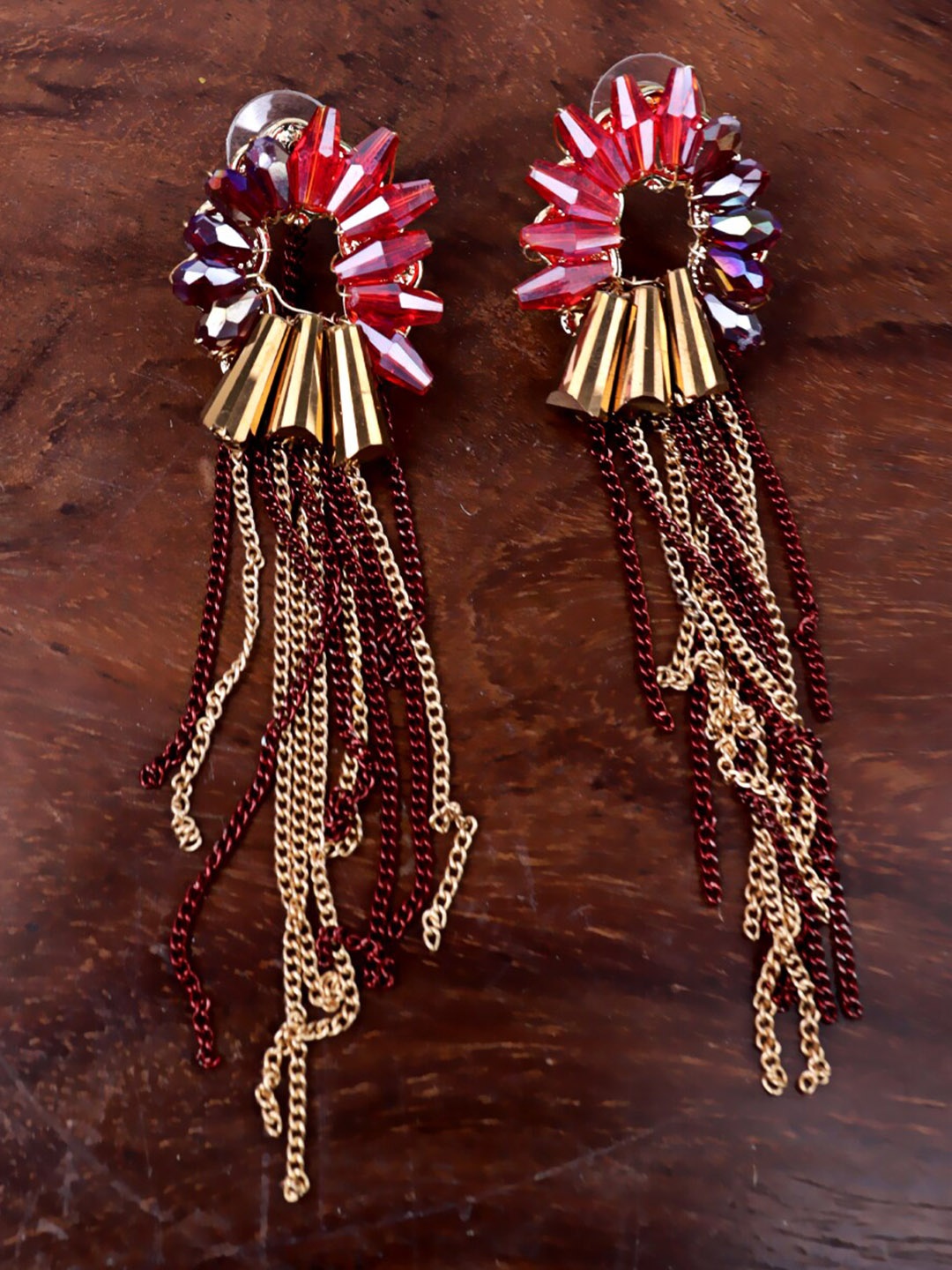 

VAGHBHATT Oval Shaped Artificial Beads Drop Earrings, Red