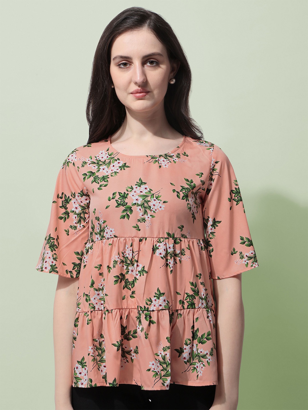 

Oomph Floral Print Crepe Peplum Top, Orange