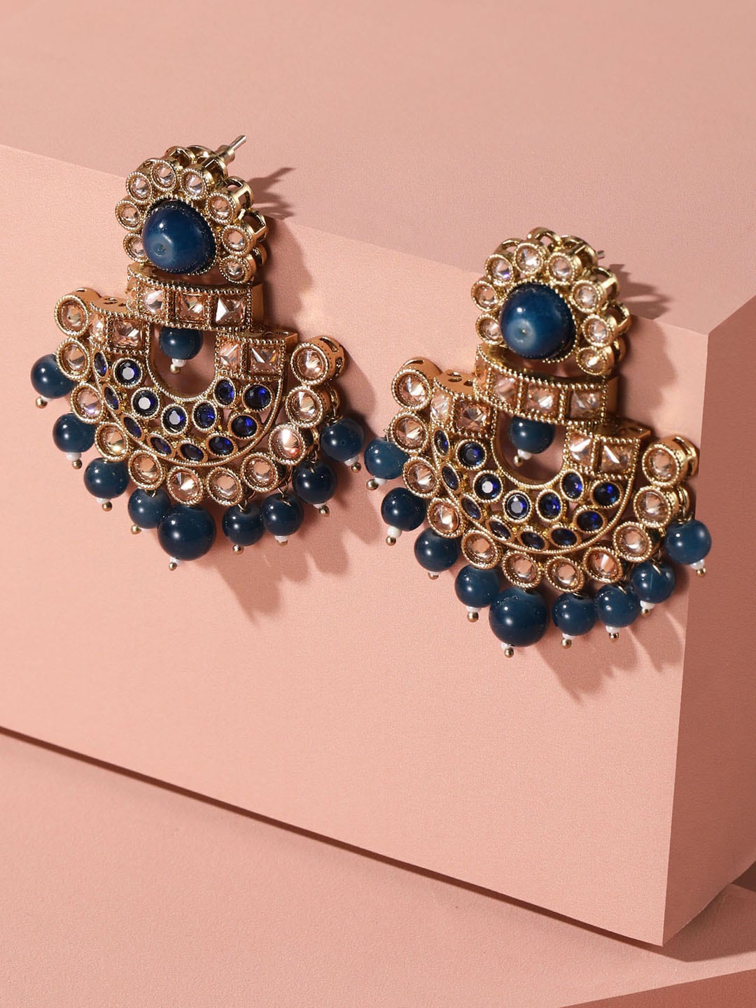 

XPNSV Gold-Plated Contemporary Chandbalis Earrings