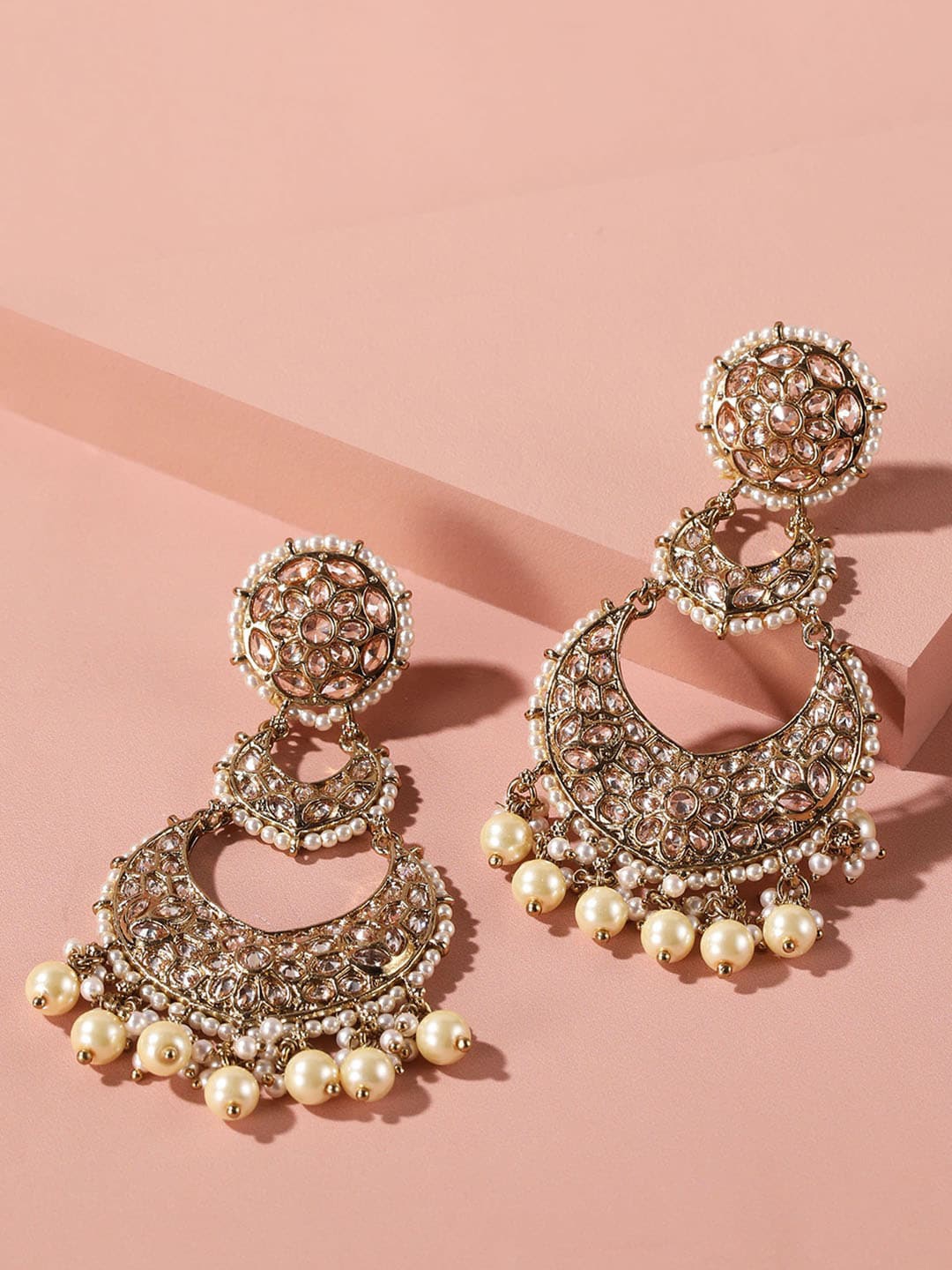 

XPNSV Gold-Plated Antique Contemporary Chandbalis Earrings