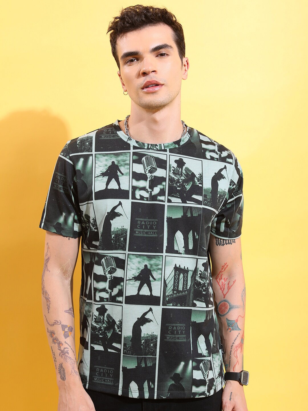 

HIGHLANDER Green Graphic Printed Round Neck T-Shirt