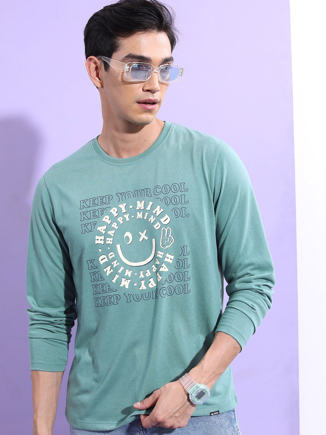 

HIGHLANDER Sea Green Typography Printed Round Neck T-Shirt